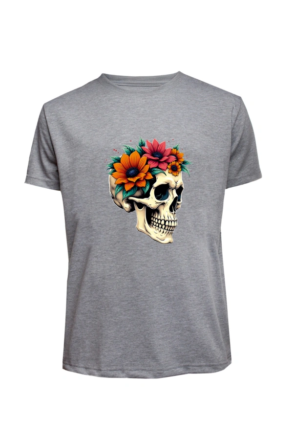 Unisex Skull (Kurukafa) Baskılı Tişört Pamuk Penye Süprem Basic