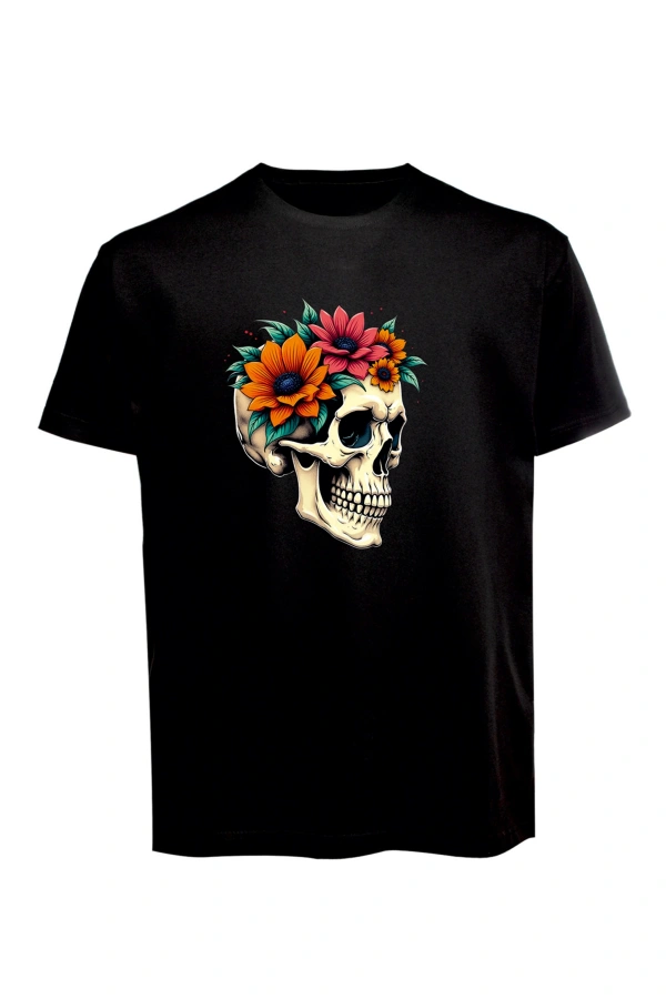 Unisex Skull (Kurukafa) Baskılı Tişört Pamuk Penye Süprem Basic