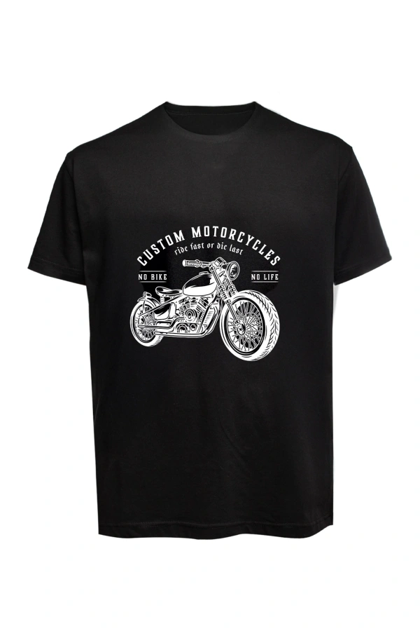 Unisex Motor Baskılı Tişört Pamuk Penye Süprem Basic