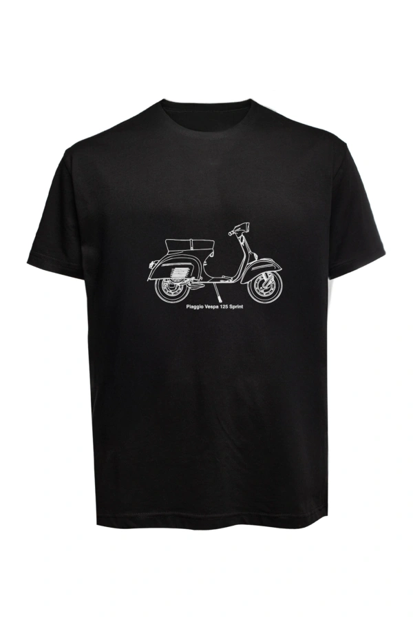 Unisex Vespa Baskılı Tişört Pamuk Penye Süprem Basic