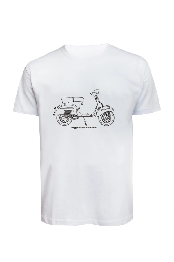 Unisex Vespa Baskılı Tişört Pamuk Penye Süprem Basic