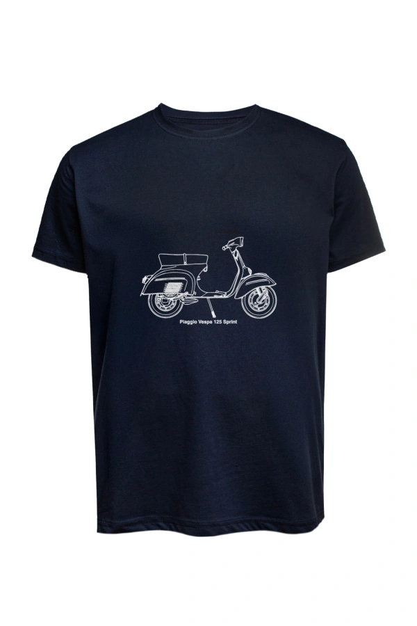 Unisex Vespa Baskılı Tişört Pamuk Penye Süprem Basic