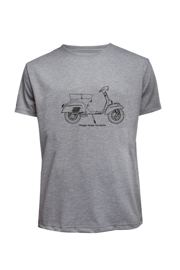 Unisex Vespa Baskılı Tişört Pamuk Penye Süprem Basic