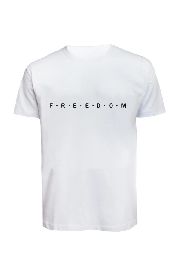 Unisex Freedom Yazılı Baskılı Tişört Pamuk Penye Süprem Basic