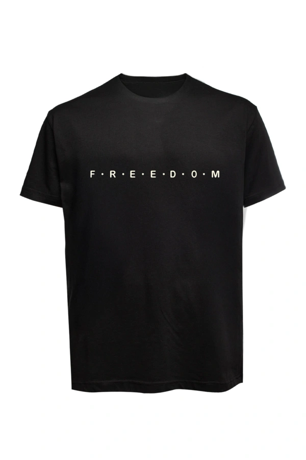 Unisex Freedom Yazılı Baskılı Tişört Pamuk Penye Süprem Basic