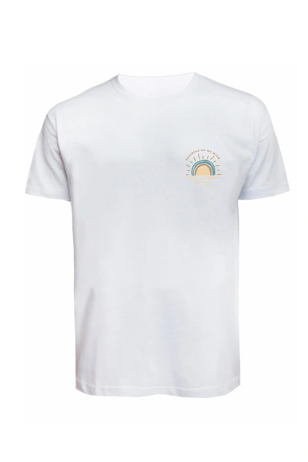 Unisex 0 Yaka Tişört Sunshine On My Mind Yazısı Baskılı Compact Penye Rahat Model