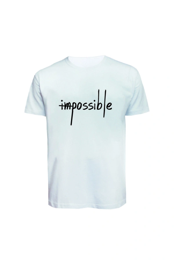 Unisex İmpossible Yazılı Baskılı Tişört Pamuk Penye Süprem Basic