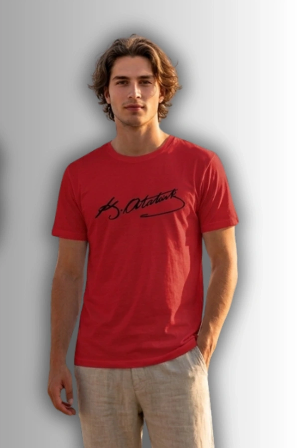 Özel Tasarım Atatürk İmzalı Tshirt - %100 Pamuk Penye Süprem Sıfır Yaka Unisex