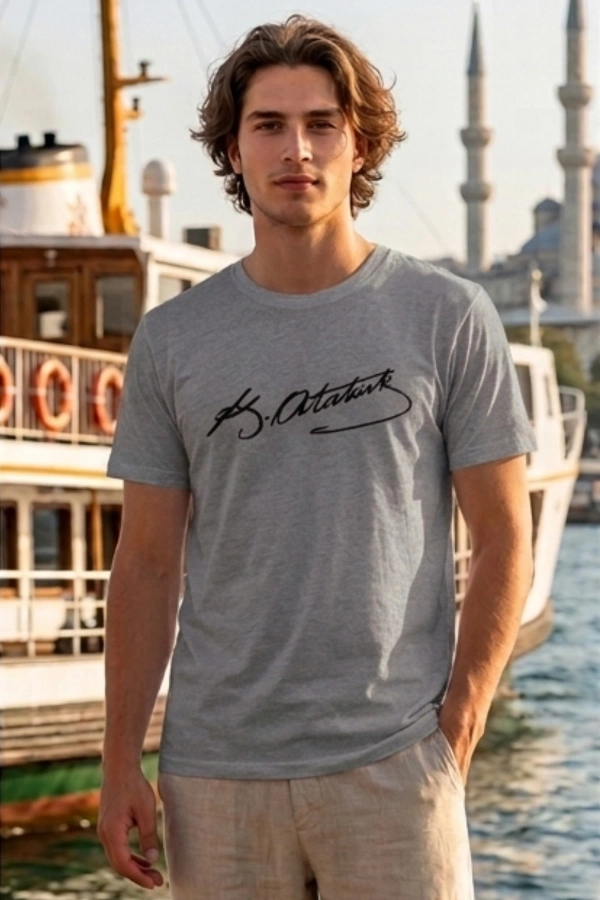 Özel Tasarım Atatürk İmzalı Tshirt - %100 Pamuk Penye Süprem Sıfır Yaka Unisex
