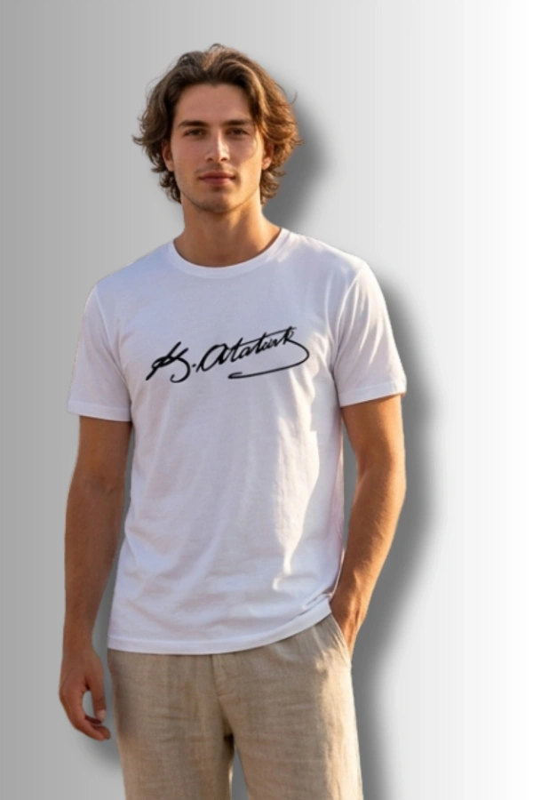 Özel Tasarım Atatürk İmzalı Tshirt - %100 Pamuk Penye Süprem Sıfır Yaka Unisex