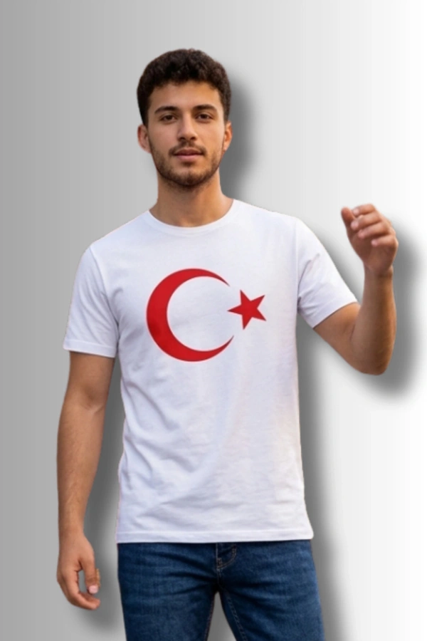 Özel Tasarım Türk Bayrağı Baskılı Tshirt - %100 Pamuk Penye Süprem Sıfır Yaka Unisex