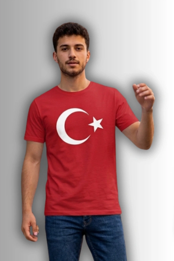 Özel Tasarım Türk Bayrağı Baskılı Tshirt - %100 Pamuk Penye Süprem Sıfır Yaka Unisex
