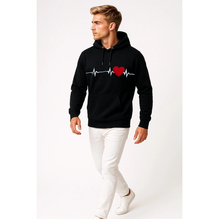 3 İp Kalp Çizgili Sweatshirt Erkek/Kadın Günlük Oversize Model