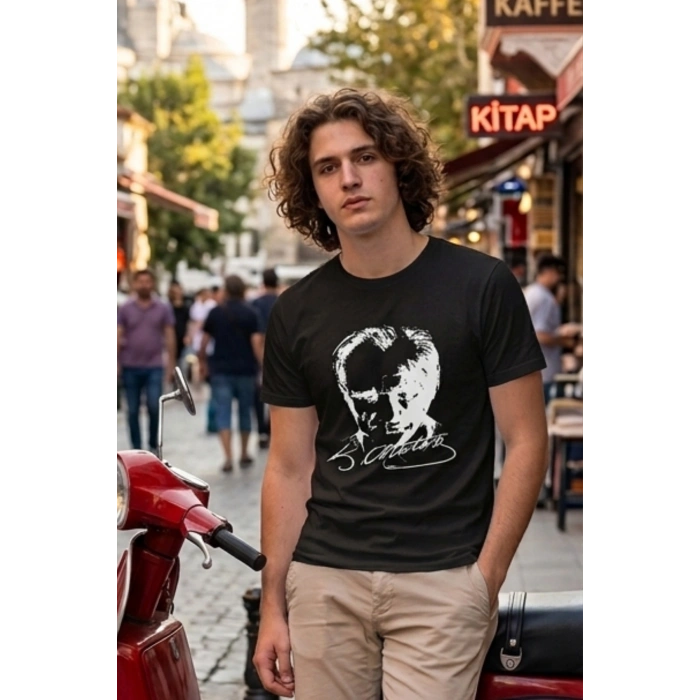 Özel Tasarım Atatürk Rölye ve İmzalı Tshirt - %100 Pamuk Penye Süprem Sıfır Yaka Unisex