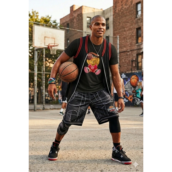 Unisex Basketbolcu Cool Ayıcık Baskılı Tişört Pamuk Penye Süprem Basic