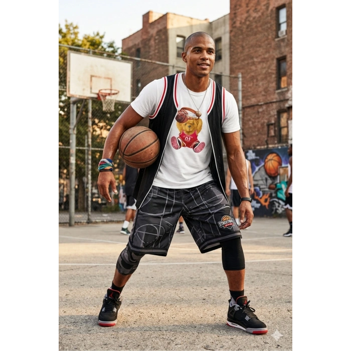 Unisex Basketbolcu Cool Ayıcık Baskılı Tişört Pamuk Penye Süprem Basic