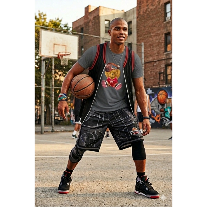 Unisex Basketbolcu Cool Ayıcık Baskılı Tişört Pamuk Penye Süprem Basic
