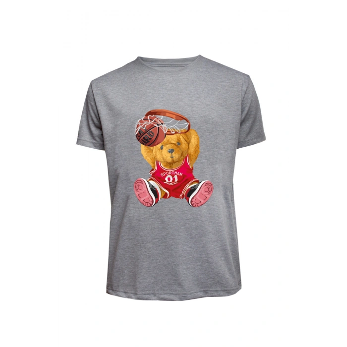 Unisex Basketbolcu Cool Ayıcık Baskılı Tişört Pamuk Penye Süprem Basic