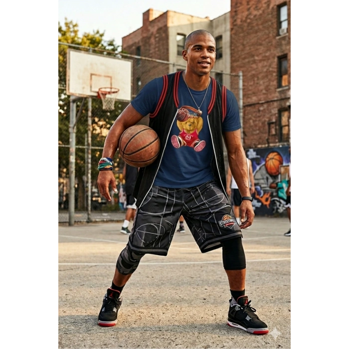 Unisex Basketbolcu Cool Ayıcık Baskılı Tişört Pamuk Penye Süprem Basic