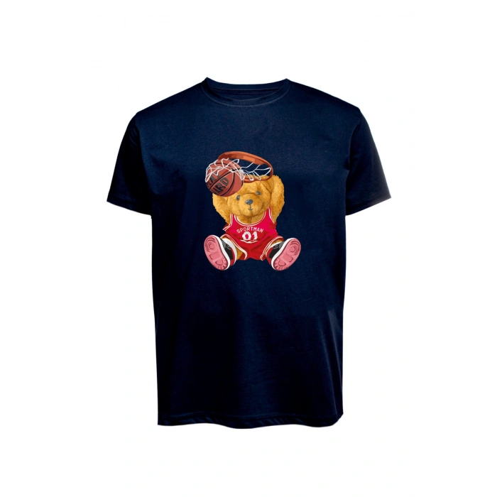 Unisex Basketbolcu Cool Ayıcık Baskılı Tişört Pamuk Penye Süprem Basic