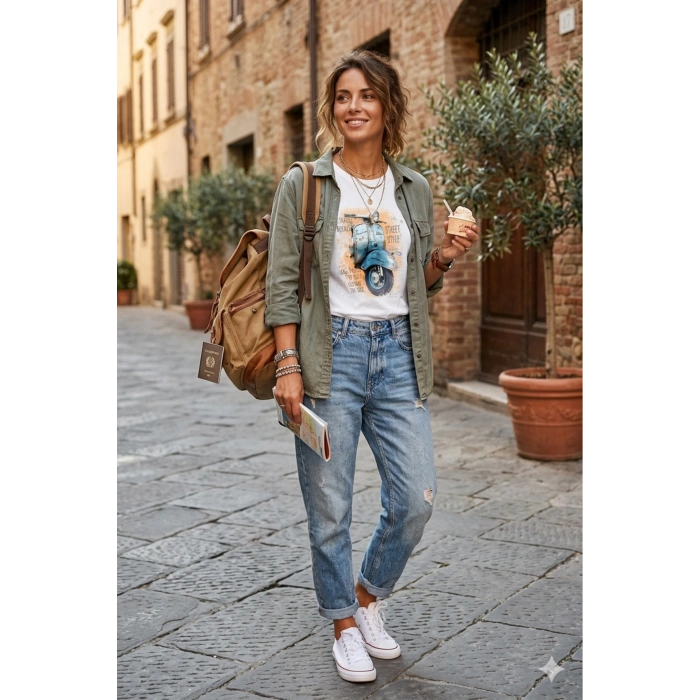 Unisex Mavi Vespa Baskılı Tişört Pamuk Penye Süprem Basic