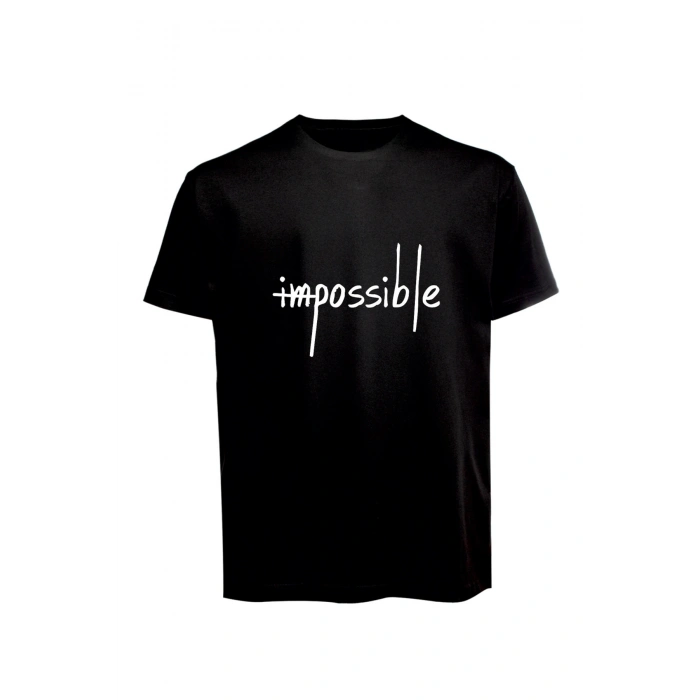 Unisex İmpossible Yazılı Baskılı Tişört Pamuk Penye Süprem Basic