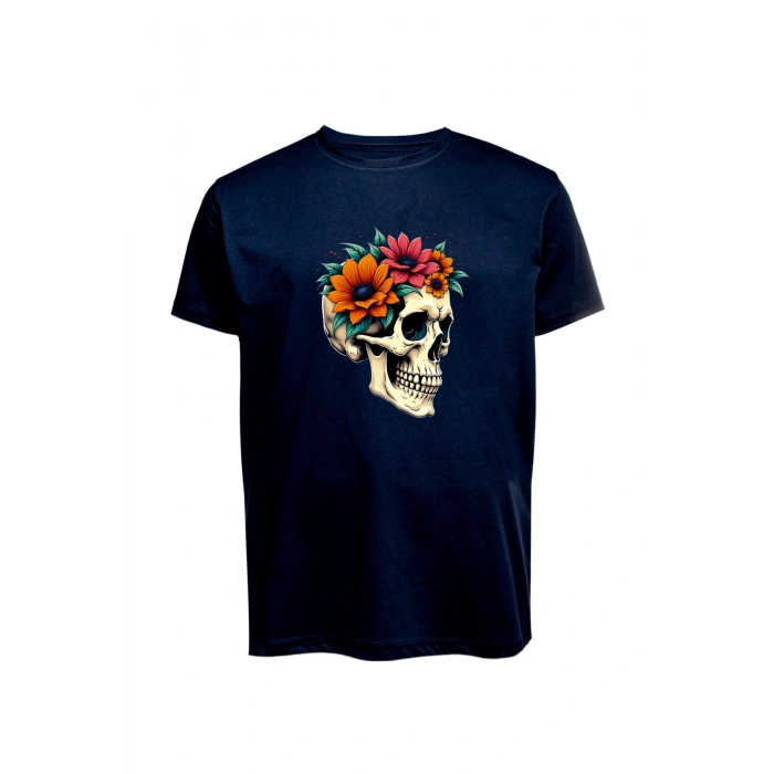 Unisex Skull (Kurukafa) Baskılı Tişört Pamuk Penye Süprem Basic