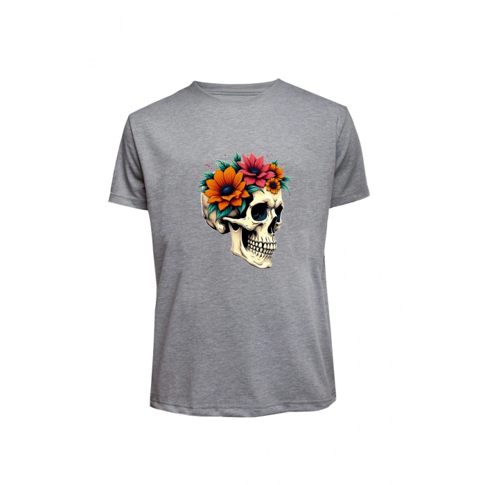 Unisex Skull (Kurukafa) Baskılı Tişört Pamuk Penye Süprem Basic