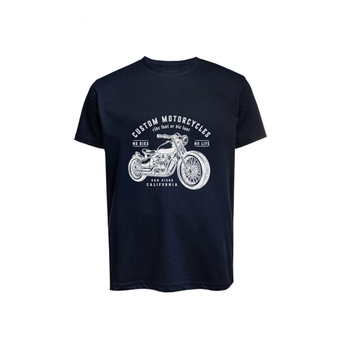 Unisex Motor Baskılı Tişört Pamuk Penye Süprem Basic
