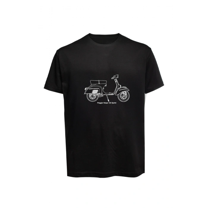 Unisex Vespa Baskılı Tişört Pamuk Penye Süprem Basic
