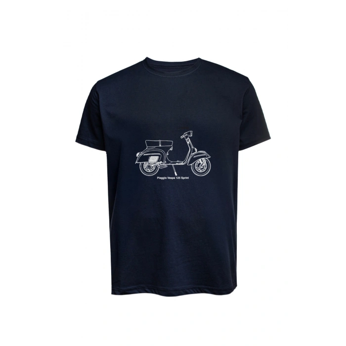 Unisex Vespa Baskılı Tişört Pamuk Penye Süprem Basic