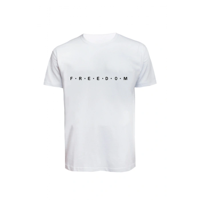 Unisex Freedom Yazılı Baskılı Tişört Pamuk Penye Süprem Basic
