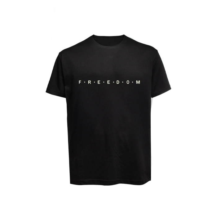 Unisex Freedom Yazılı Baskılı Tişört Pamuk Penye Süprem Basic