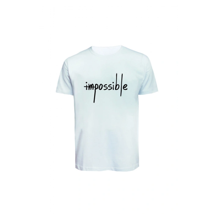 Unisex İmpossible Yazılı Baskılı Tişört Pamuk Penye Süprem Basic