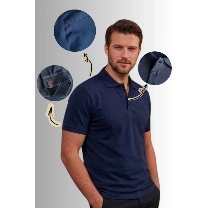 Premium 1. Sınıf Polo Yaka Erkek Lakos Tişört Rahat Kalıp Nefes Alabilen %100 Pamuk