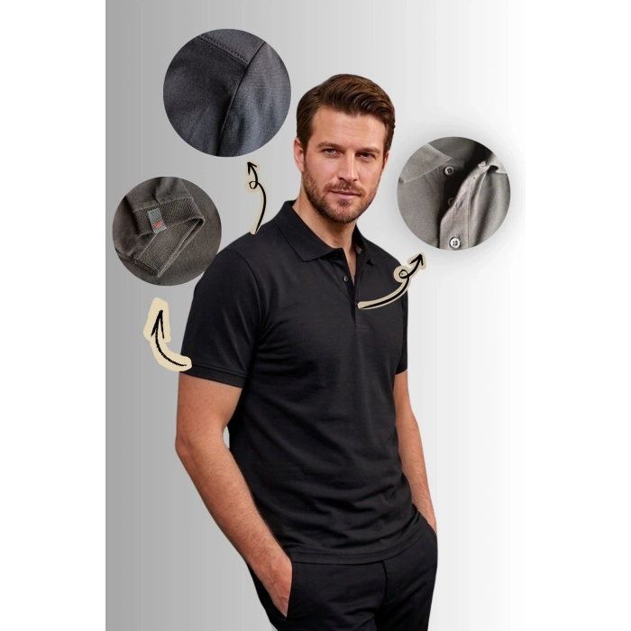 Premium 1. Sınıf Polo Yaka Erkek Lakos Tişört Rahat Kalıp Nefes Alabilen %100 Pamuk
