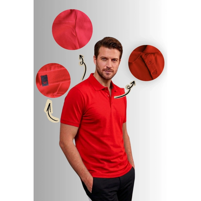 Premium 1. Sınıf Polo Yaka Erkek Lakos Tişört Rahat Kalıp Nefes Alabilen %100 Pamuk