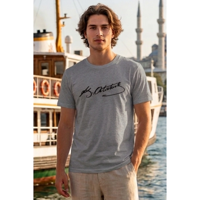 Özel Tasarım Atatürk İmzalı Tshirt - %100 Pamuk Penye Süprem Sıfır Yaka Unisex