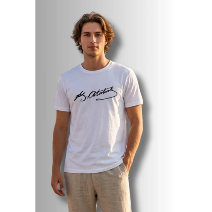 Özel Tasarım Atatürk İmzalı Tshirt - %100 Pamuk Penye Süprem Sıfır Yaka Unisex