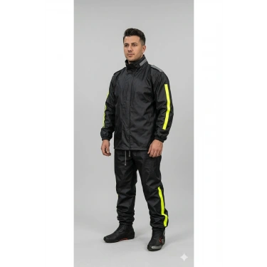 PVC Su Geçirmez Reflektif Yağmurluk Motorcu/Kurye Alt Üst Takım Siyah Outdoor İş Kıyafeti
