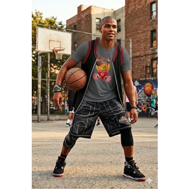 Unisex Basketbolcu Cool Ayıcık Baskılı Tişört Pamuk Penye Süprem Basic