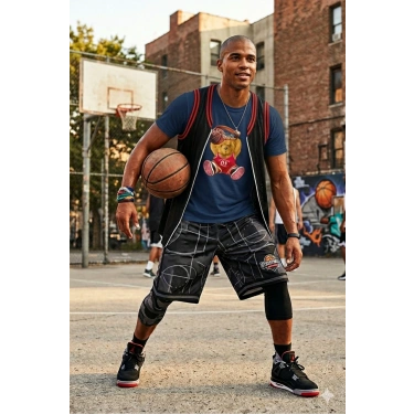 Unisex Basketbolcu Cool Ayıcık Baskılı Tişört Pamuk Penye Süprem Basic