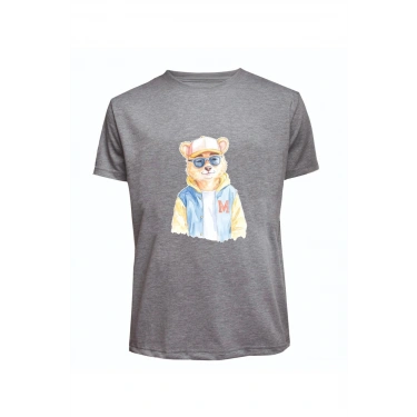 Unisex Kot Ceketli Cool Ayıcık Baskılı Tişört Pamuk Penye Süprem Basic