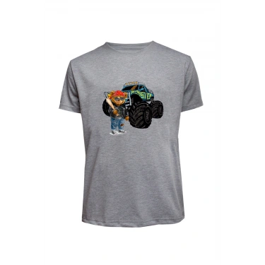 Unisex Canavar Araç (Monster Truck ) ve Ayı Baskılı Tişört Pamuk Penye Süprem Basic