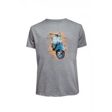 Unisex Mavi Vespa Baskılı Tişört Pamuk Penye Süprem Basic