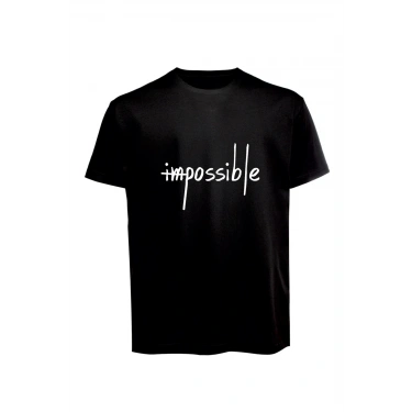Unisex İmpossible Yazılı Baskılı Tişört Pamuk Penye Süprem Basic