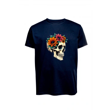 Unisex Skull (Kurukafa) Baskılı Tişört Pamuk Penye Süprem Basic