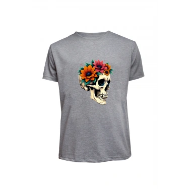 Unisex Skull (Kurukafa) Baskılı Tişört Pamuk Penye Süprem Basic