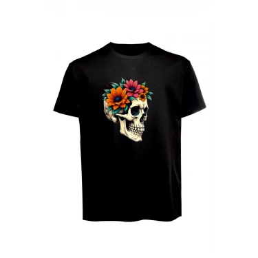 Unisex Skull (Kurukafa) Baskılı Tişört Pamuk Penye Süprem Basic