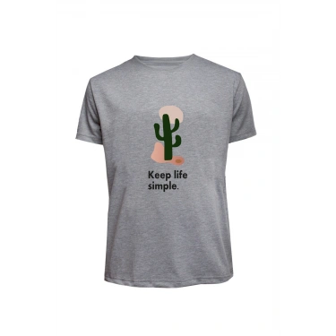 Unisex Keep Life Simple Kaktüs Baskılı Tişört Pamuk Penye Süprem Basic